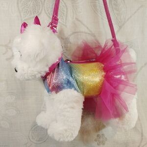 Charming White Plush Dog with Pink Accents Purse